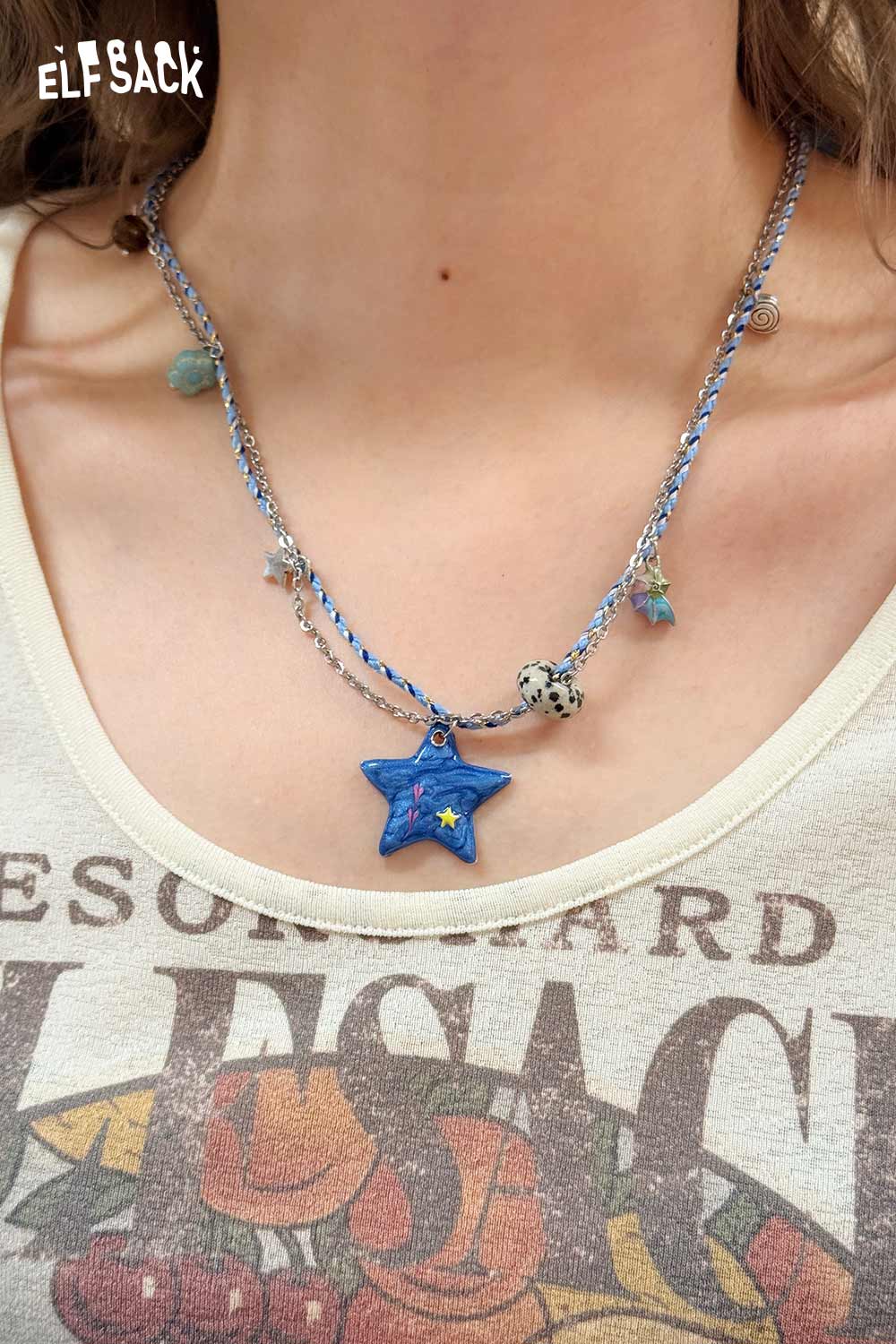 ELFSACK Layered Star Multi Charm Beaded Necklace