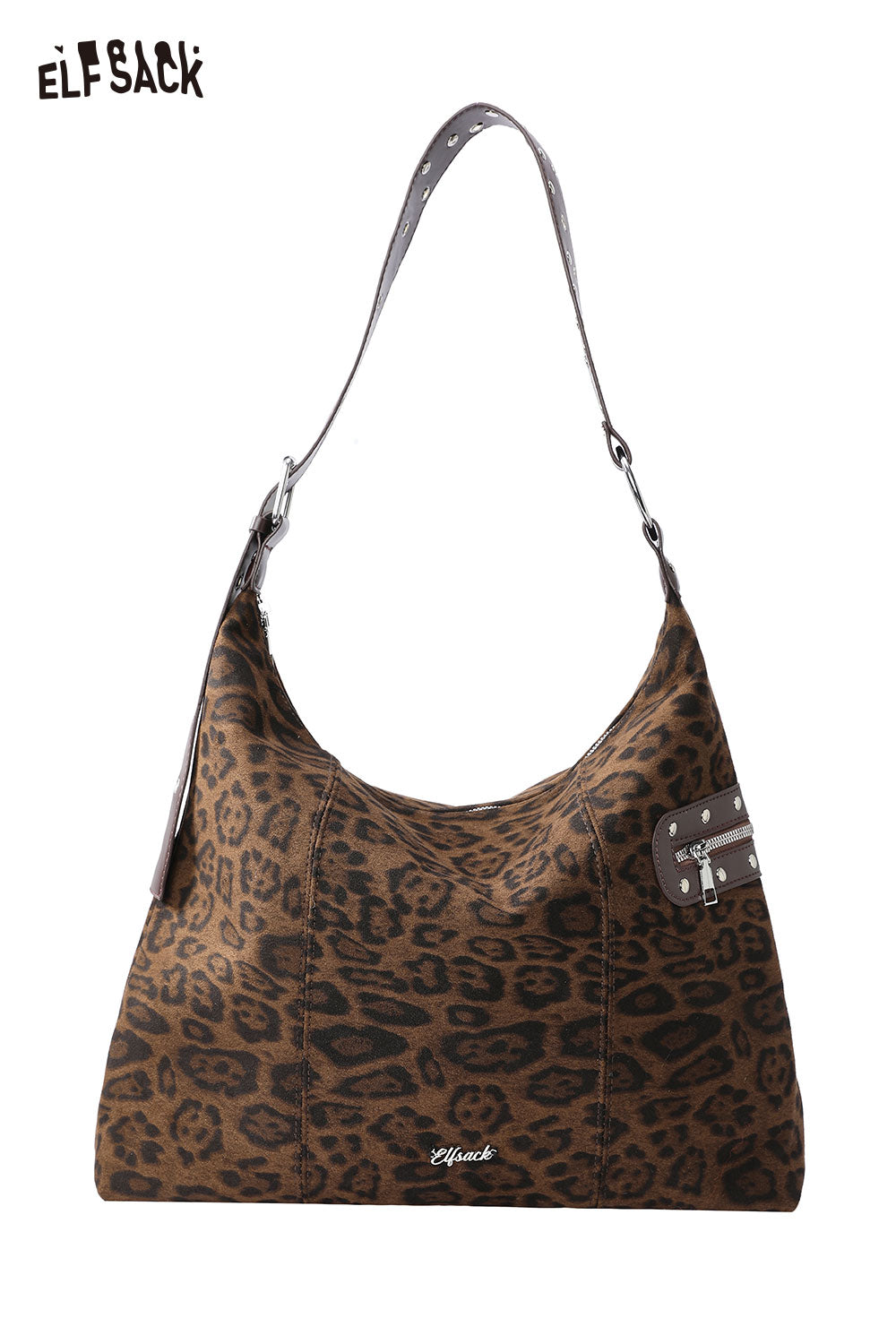 ELFSACK Casual Leopard Large Capacity Suede Crossbody Shoulder Bag