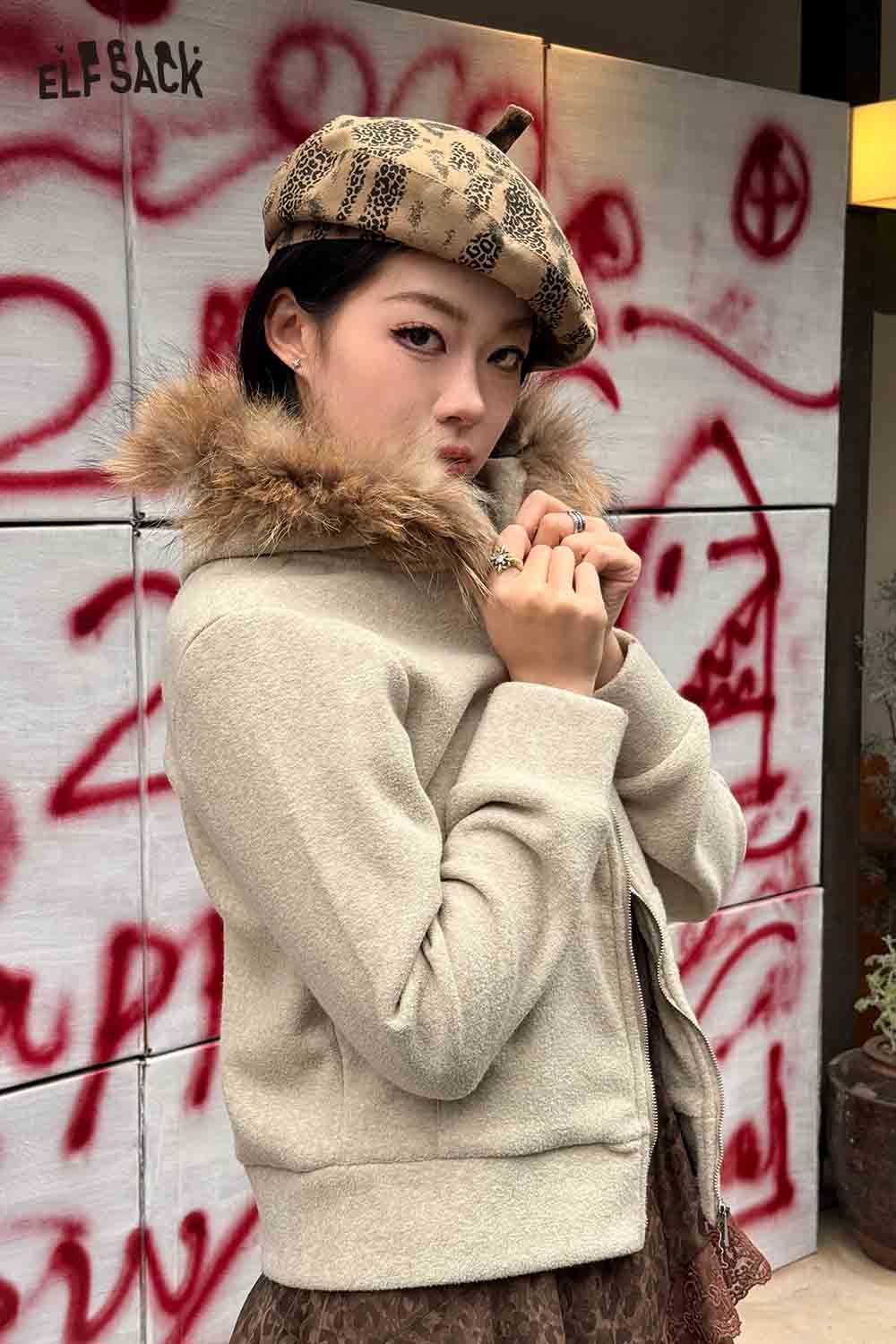 ELFSACK Leopard Print Tie-Dye Spring Beret Fashion Versatile