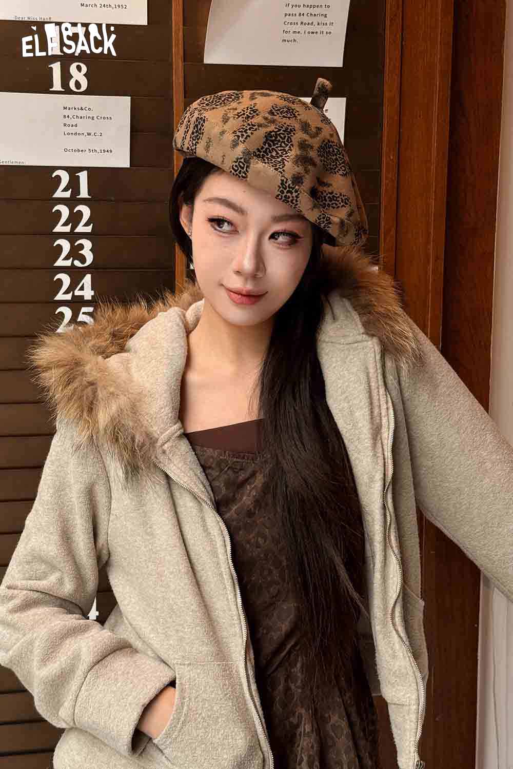 ELFSACK Leopard Print Tie-Dye Spring Beret Fashion Versatile