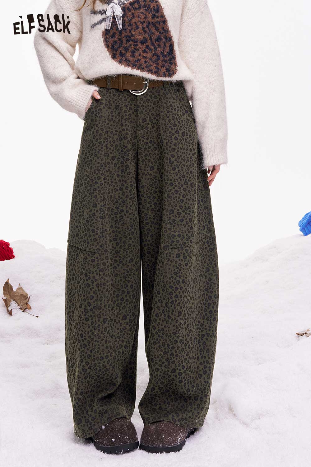 ELFSACK Casual Classic Leopard Print Wide Leg Loose Pants