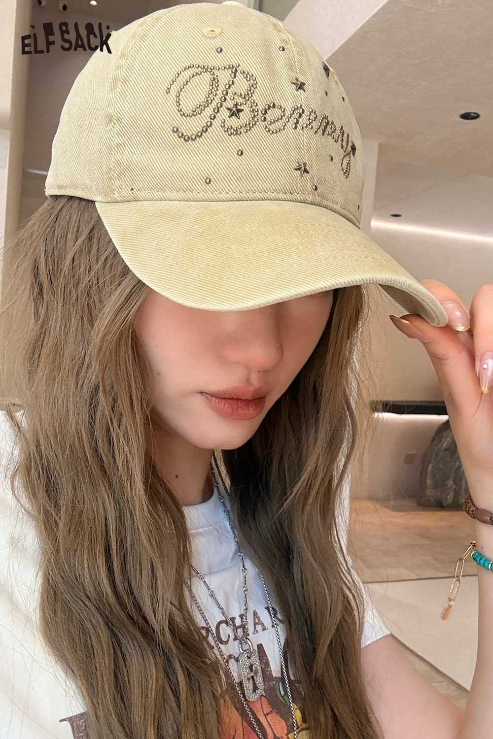 ELFSACK Letter Embroidery Pink Baseball Cap