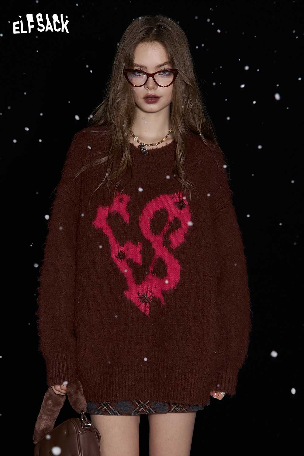 ELFSACK Letter Jacquard Wool Blend Sweater