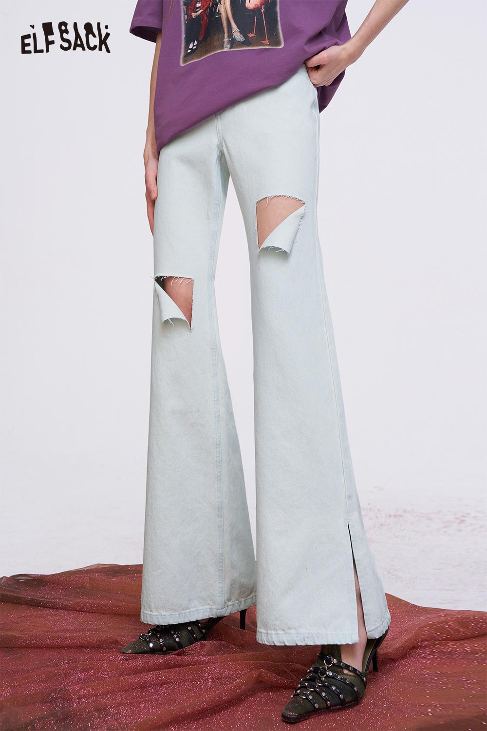 ELFSACK Light Blue Flare Jeans