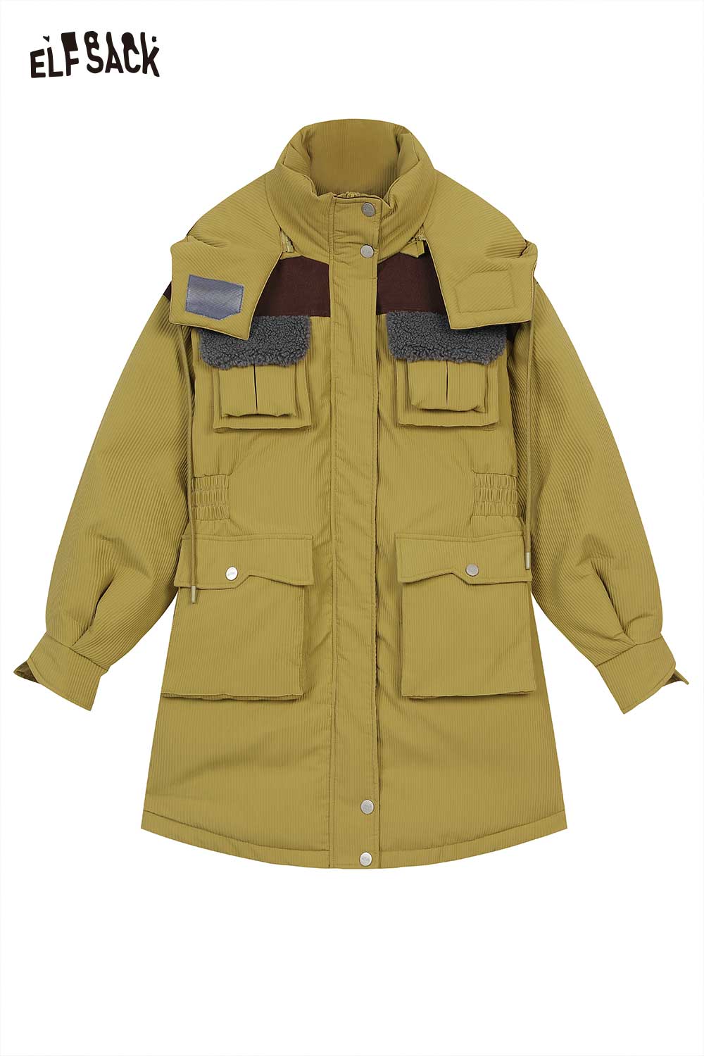 ELFSACK Light Design Utility Style Mid Length Hooded Down Coat