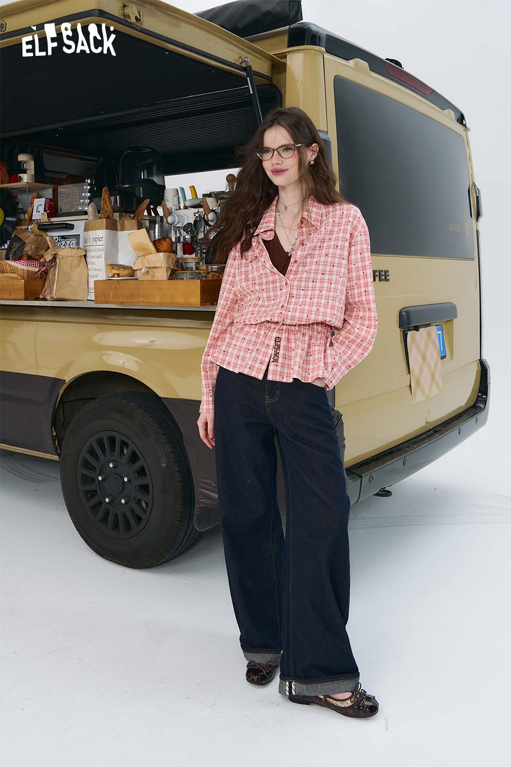 ELFSACK Light Loose Plaid Red Full Sleeve Shirt