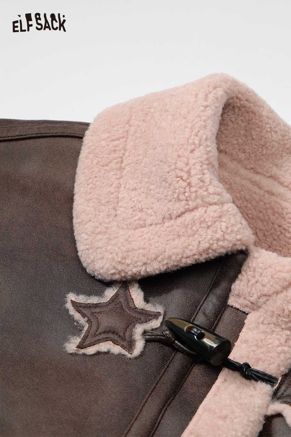 ELFSACK Light Vintage Mallard Pink Suede Plush Cotton Coat