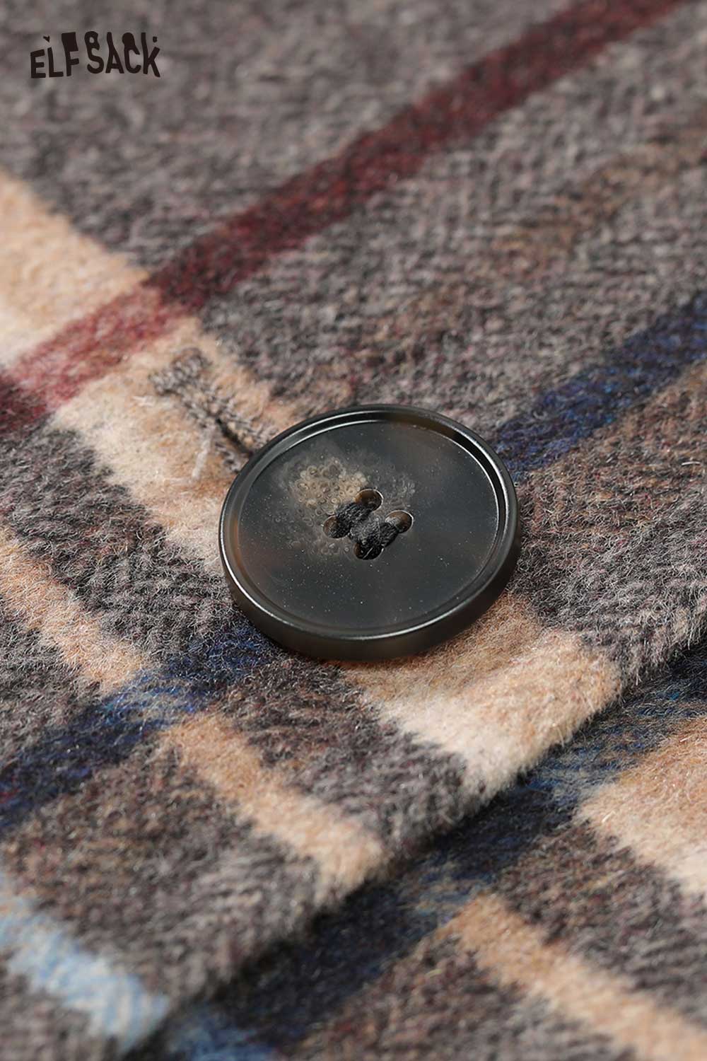 ELFSACK Light Vintage Plaid Lapel Long Coat