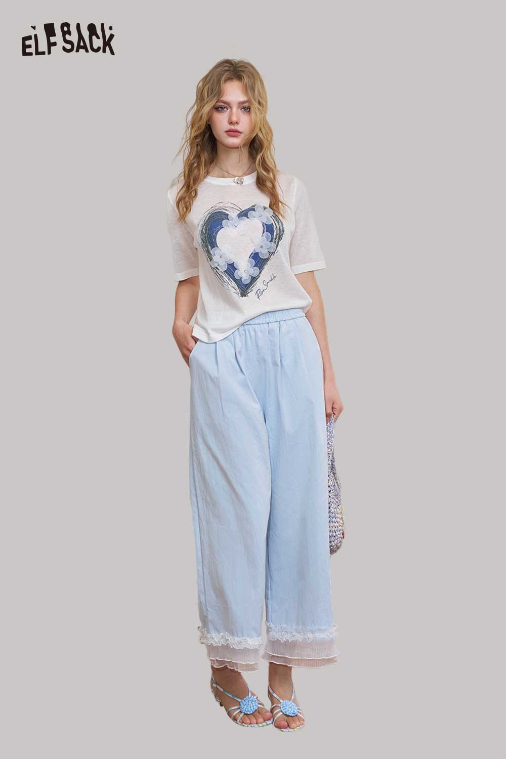 ELFSACK Loose Casual Lace Wide Leg Pants