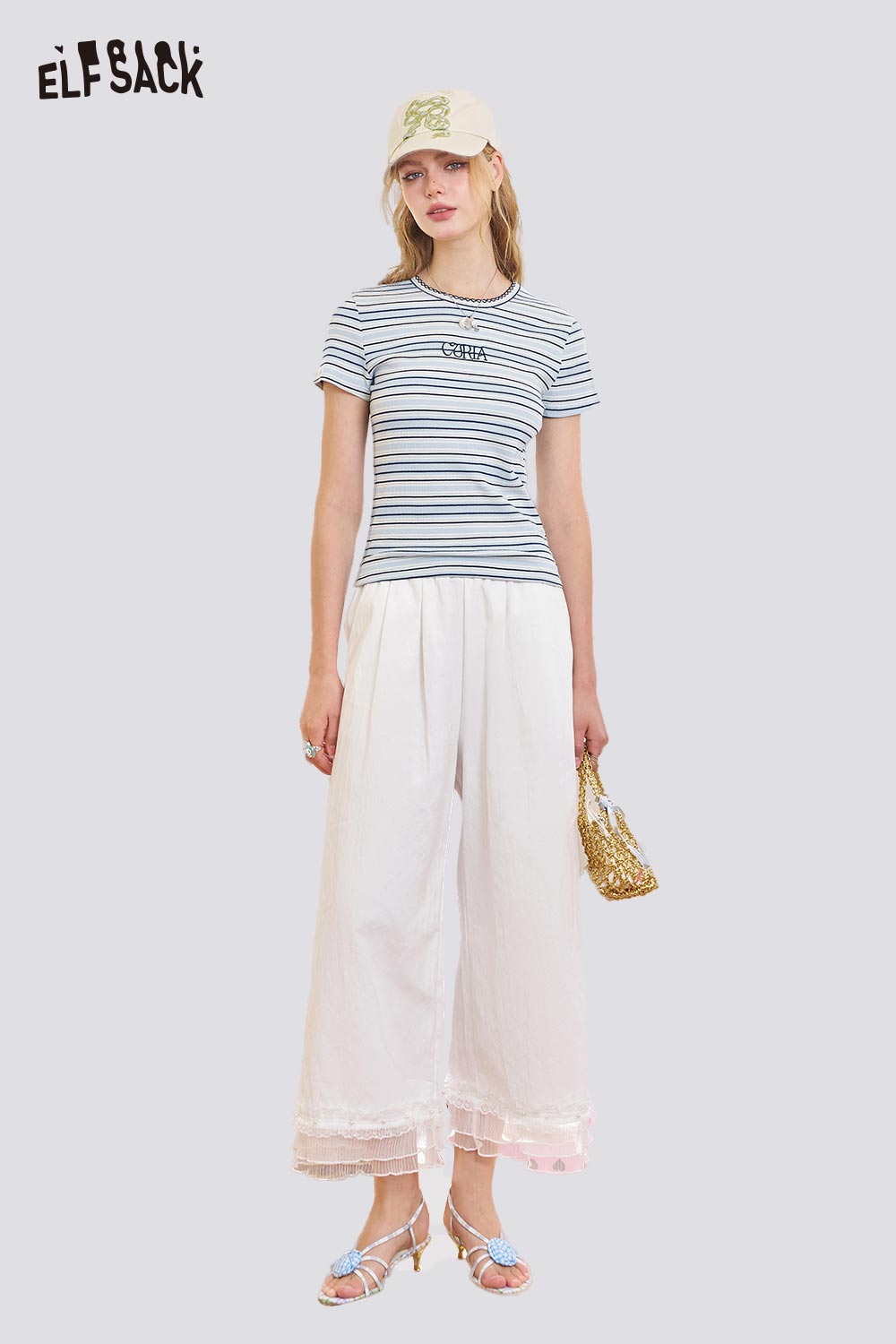 ELFSACK Loose Casual Lace Wide Leg Pants