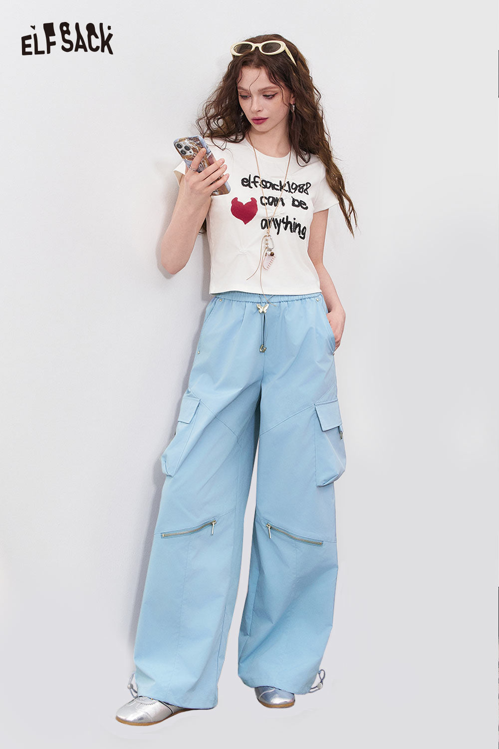 ELFSACK Loose Casual Wide Leg Cargo Pants