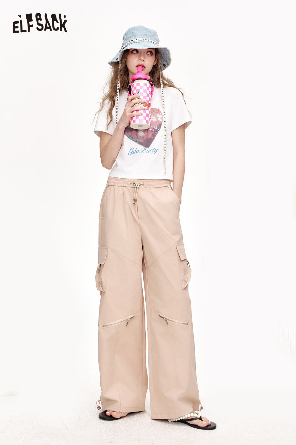 ELFSACK Loose Casual Wide Leg Cargo Pants