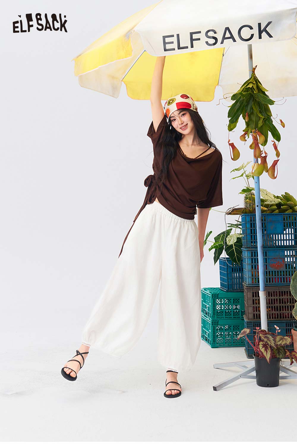 ELFSACK Loose Cotton Linen Harem Bloomers Pants