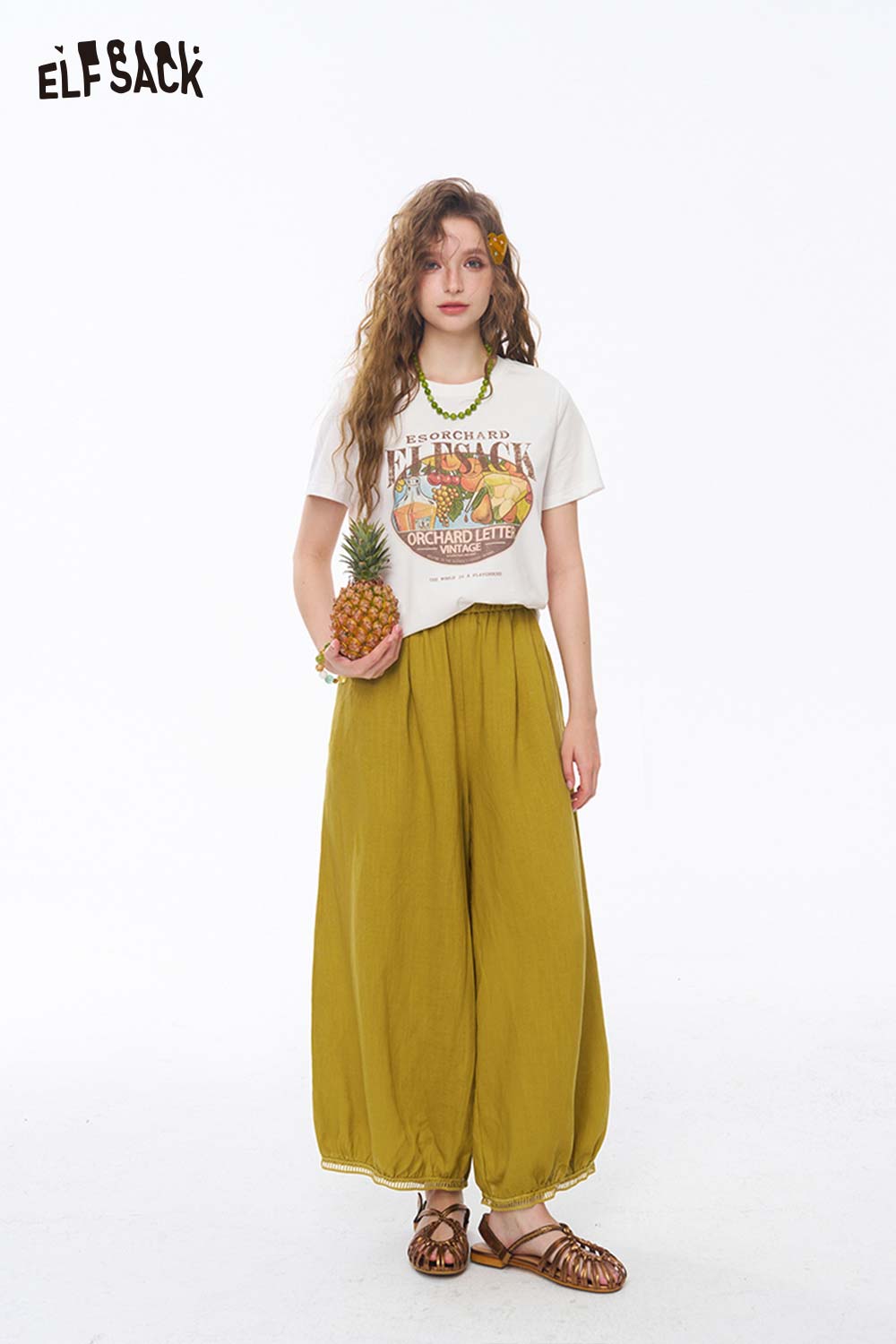 ELFSACK Loose Cotton Linen Harem Bloomers Pants