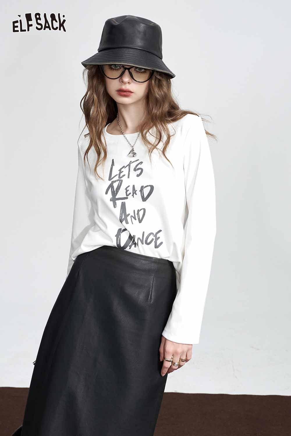 ELFSACK Loose Long Sleeve Round Neck Layering Tshirt