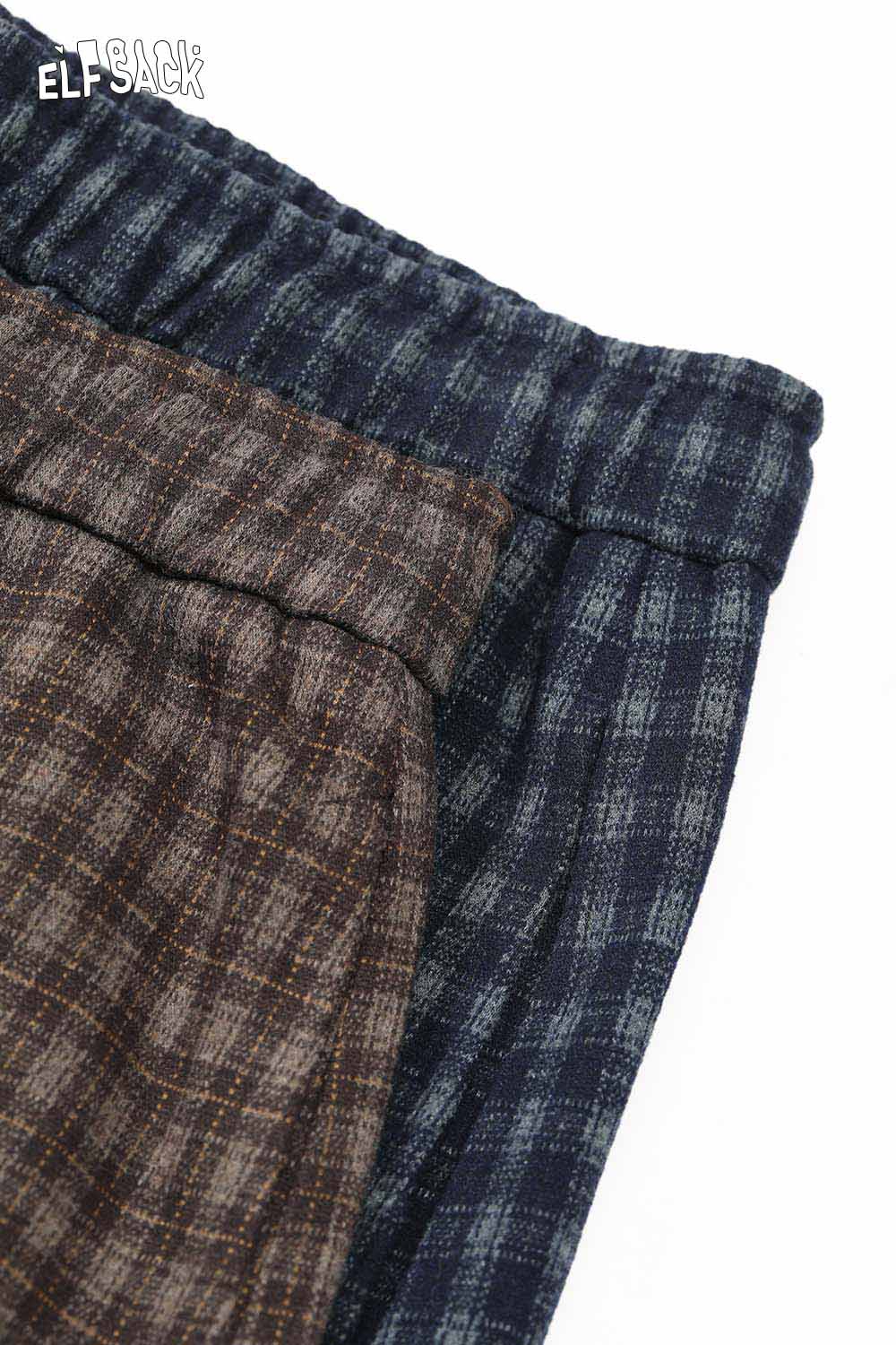 ELFSACK Loose Relaxed Casual Vintage Plaid Wide Leg Pants Trousers