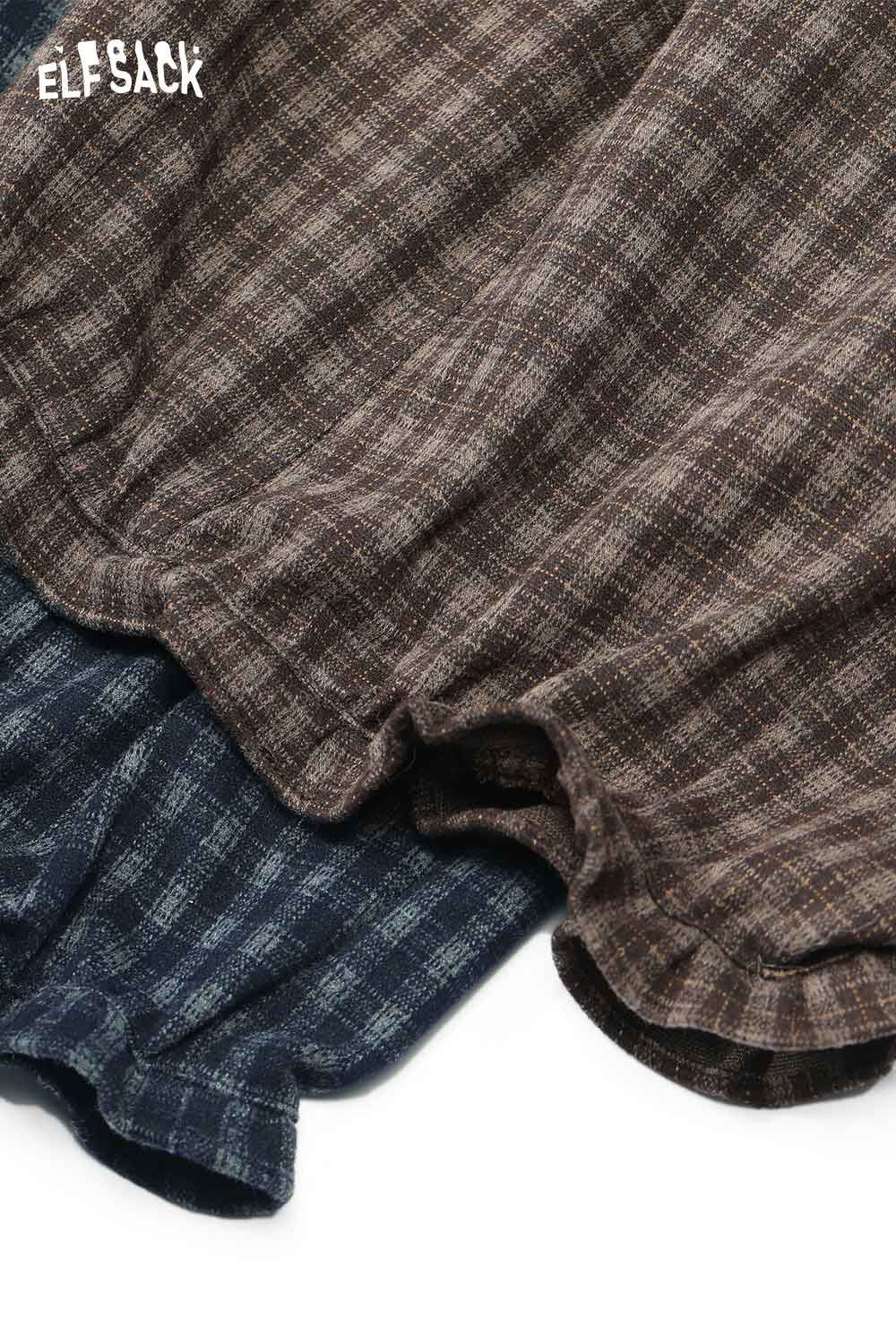 ELFSACK Loose Relaxed Casual Vintage Plaid Wide Leg Pants Trousers