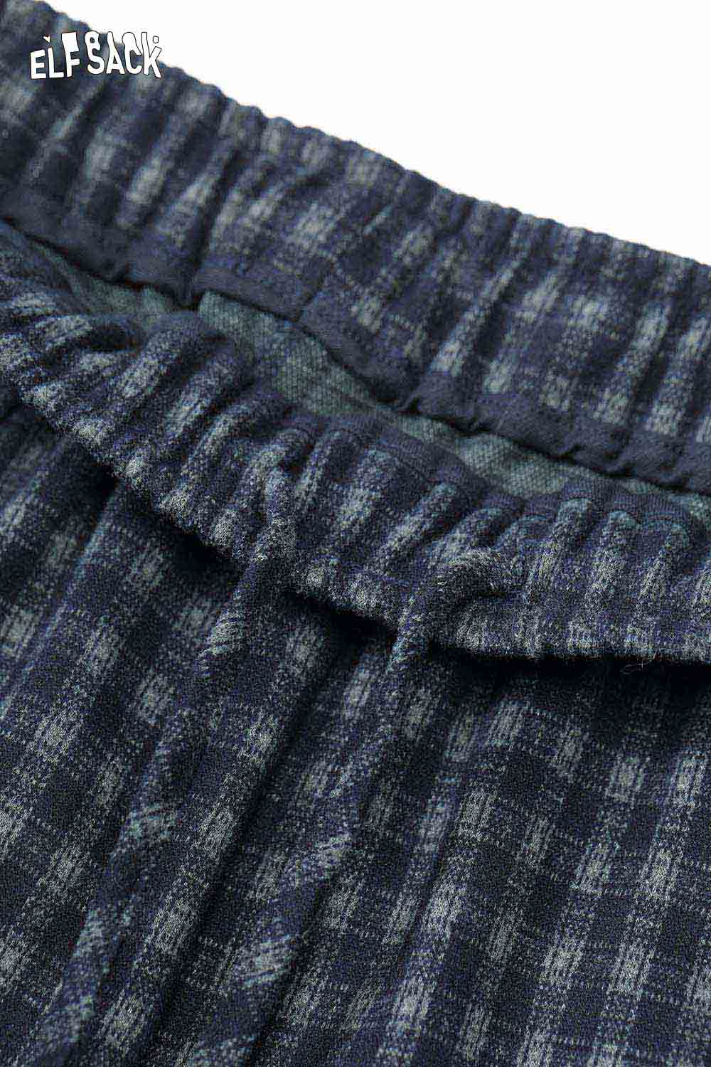 ELFSACK Loose Relaxed Casual Vintage Plaid Wide Leg Pants Trousers