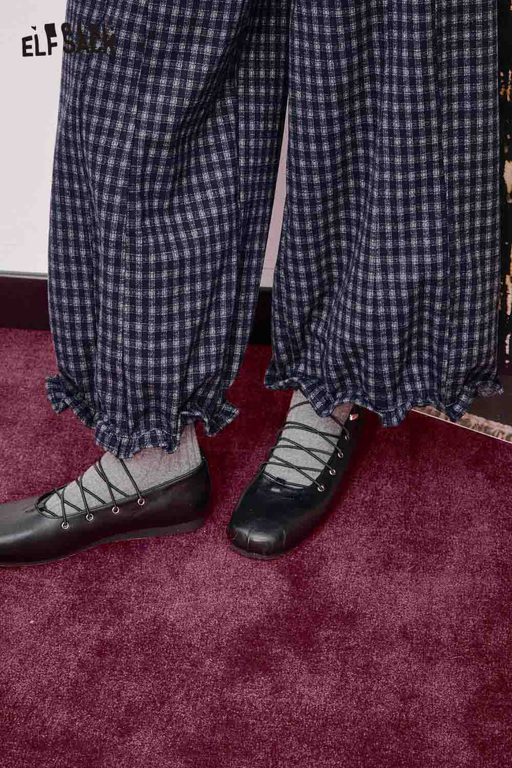 ELFSACK Loose Relaxed Casual Vintage Plaid Wide Leg Pants Trousers