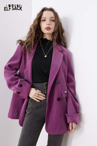 ELFSACK Loose Slimming Corduroy Solid Long Sleeve Blazer
