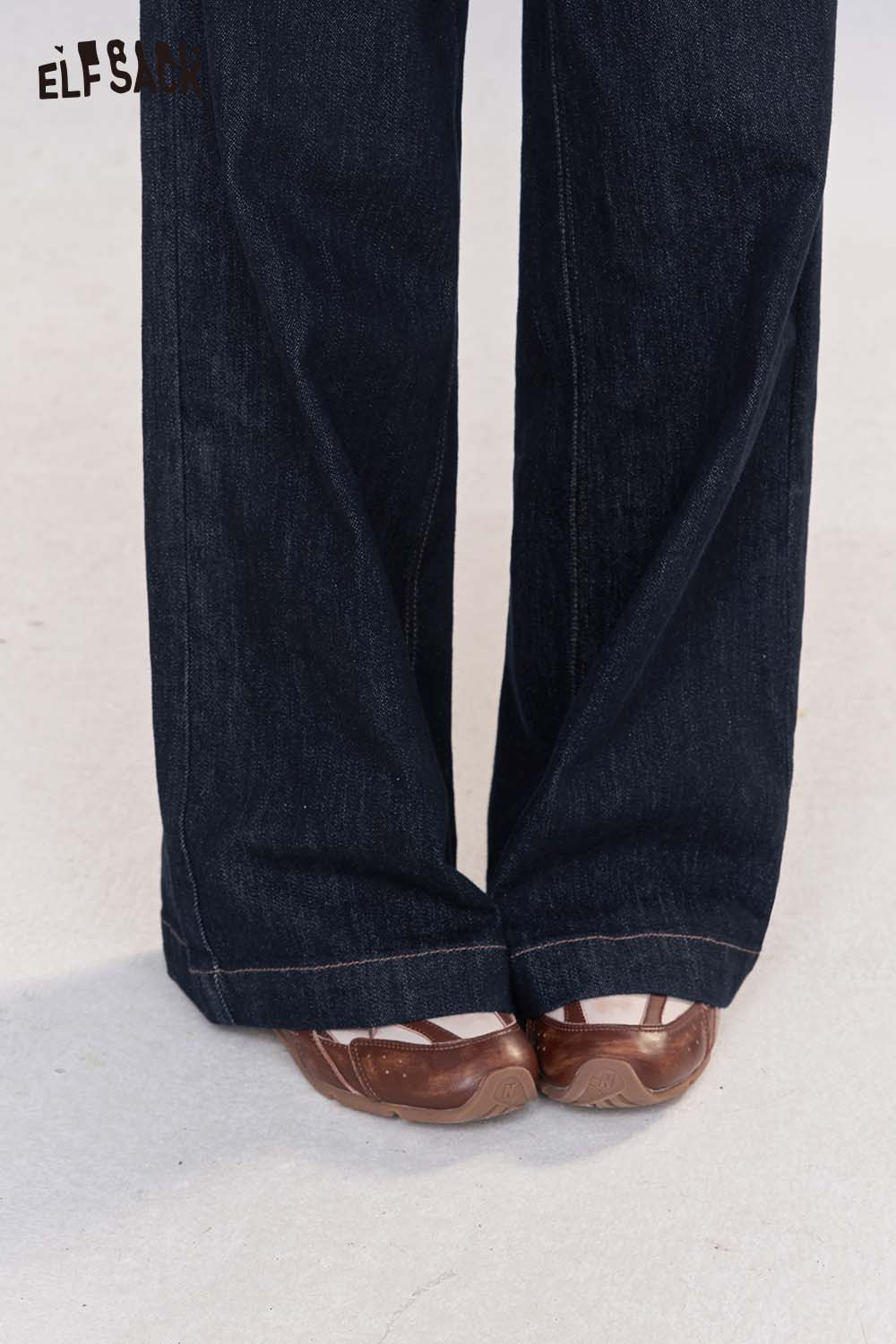 ELFSACK Loose Straight Leg Jeans Autumn Vintage Slim Wide Leg Denim Pants