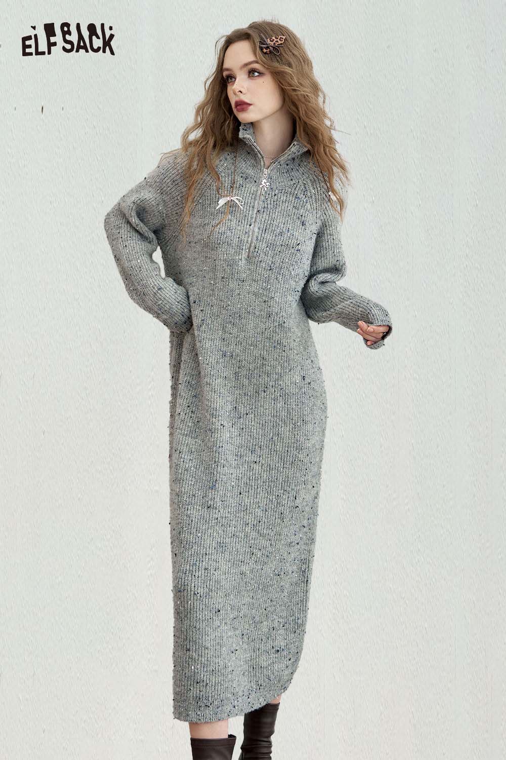 ELFSACK Loose Straight Knit Midi Dress