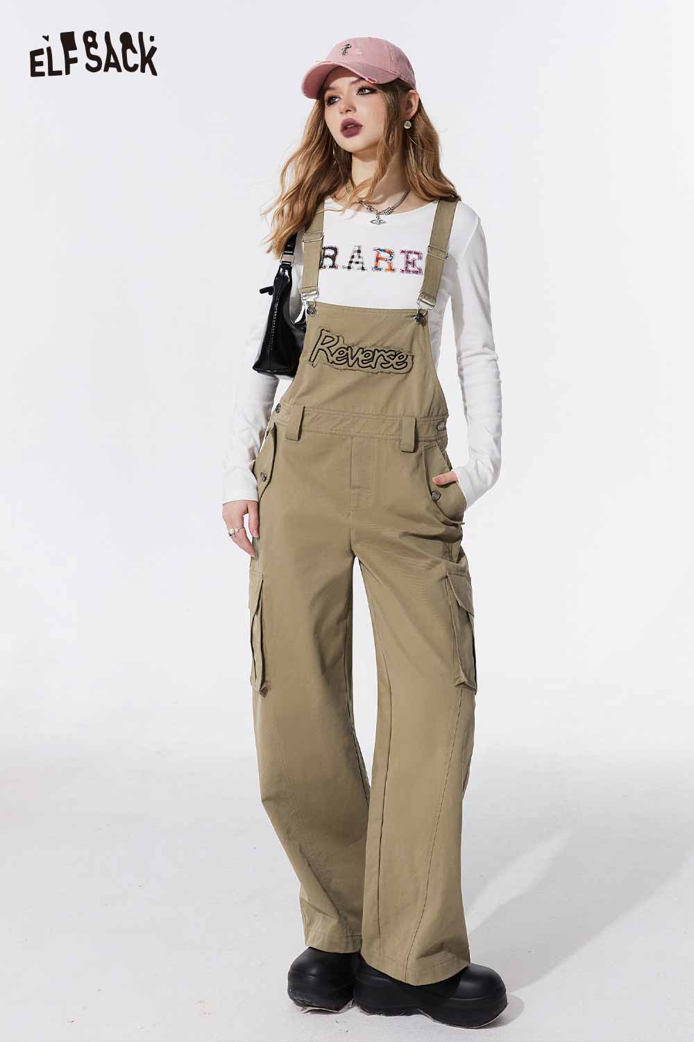 ELFSACK Mallard Color Utility Jumpsuit Wide Leg Pants