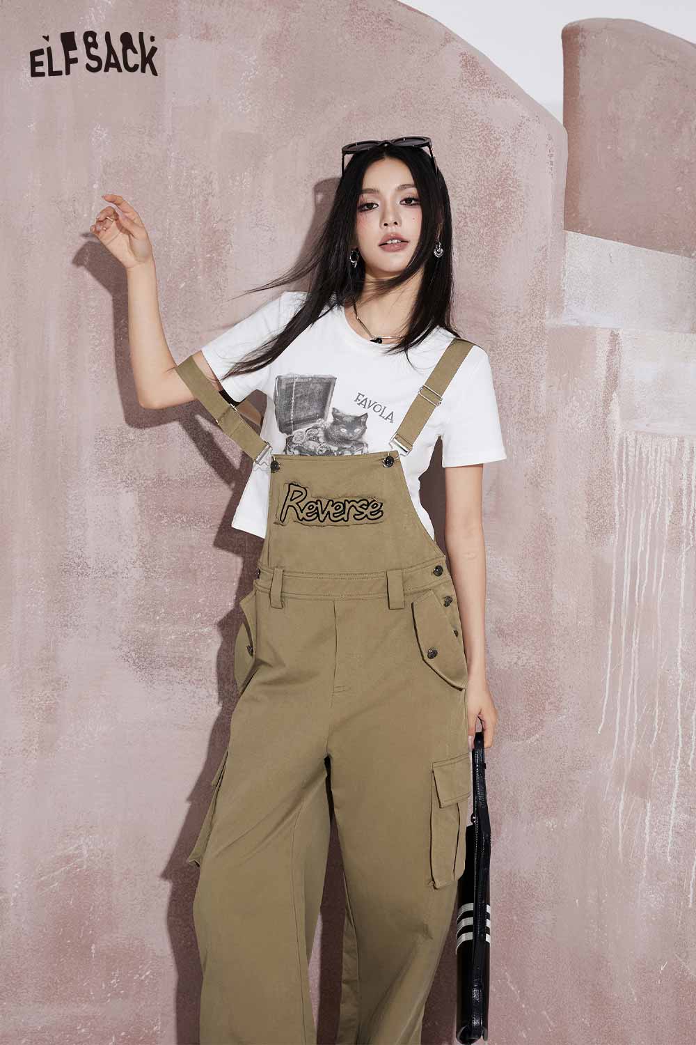 ELFSACK Mallard Color Utility Jumpsuit Wide Leg Pants