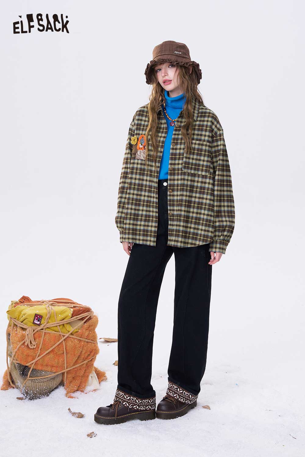 ELFSACK Minimalist 3D Embellished Stripe Long Shirt