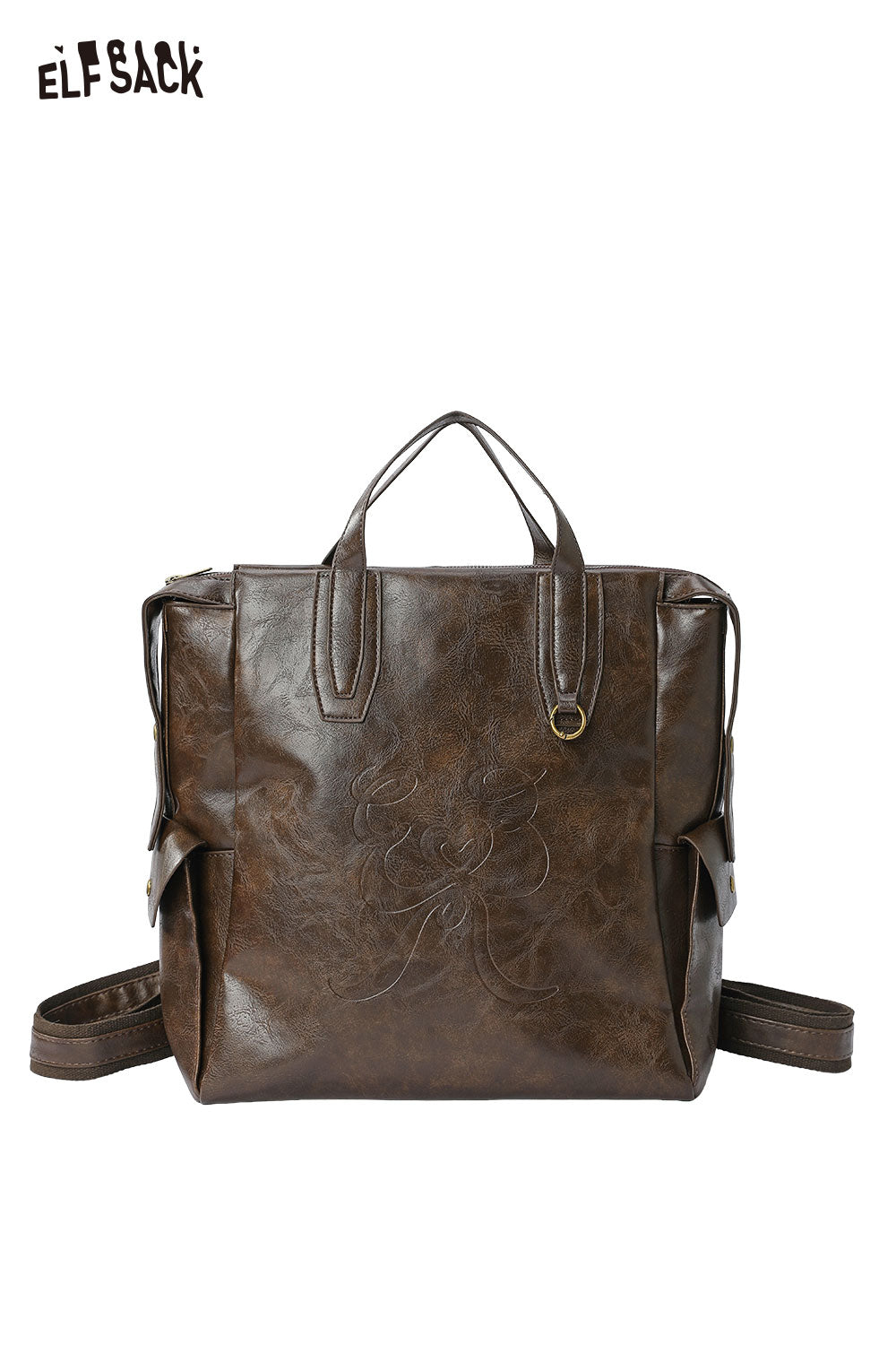 ELFSACK Minimalist Preppy Brown Large Capacity Versatile Backpack