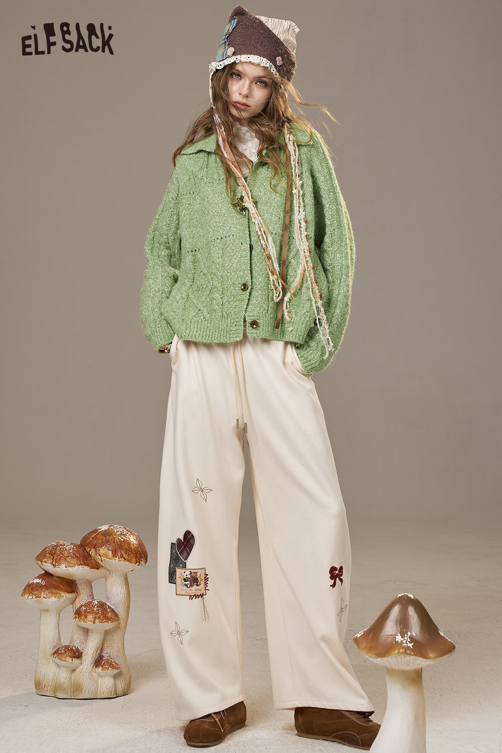 ELFSACK Soft Textured Solid Color Minimalist Design Knit Cardigan