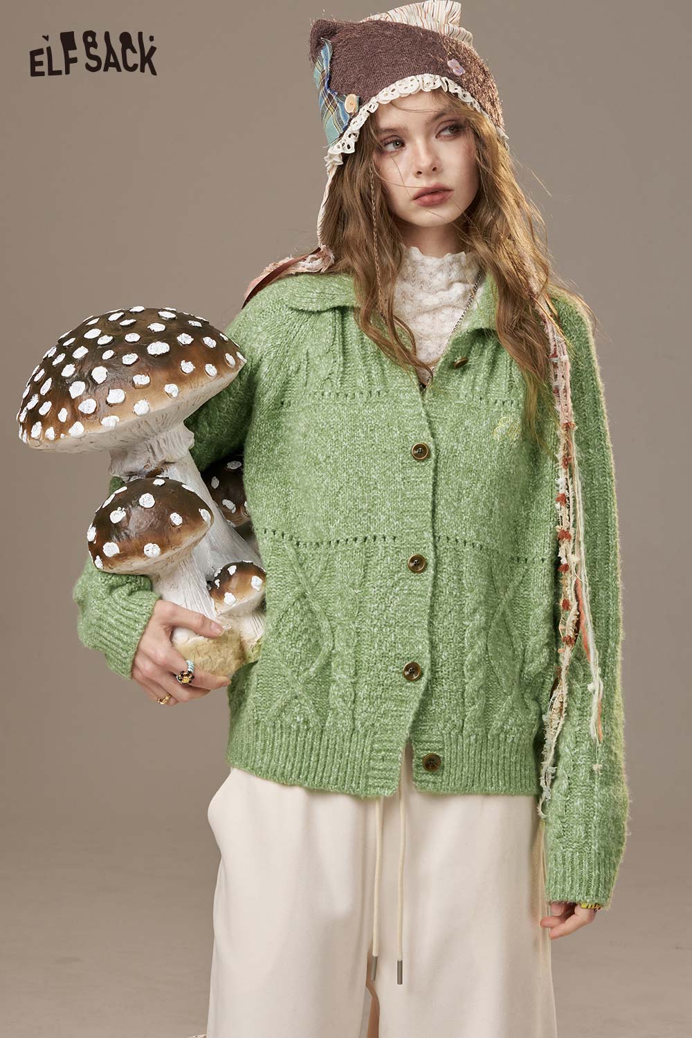 ELFSACK Soft Textured Solid Color Minimalist Design Knit Cardigan