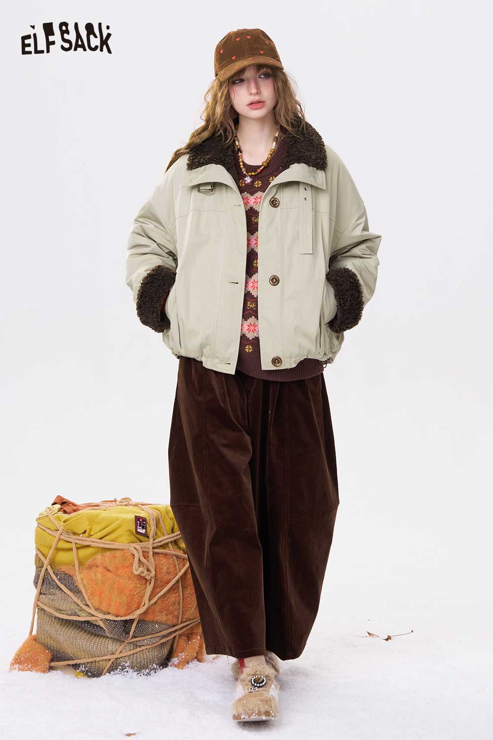 ELFSACK Minimalist Casual Solid Plush Lined Coat