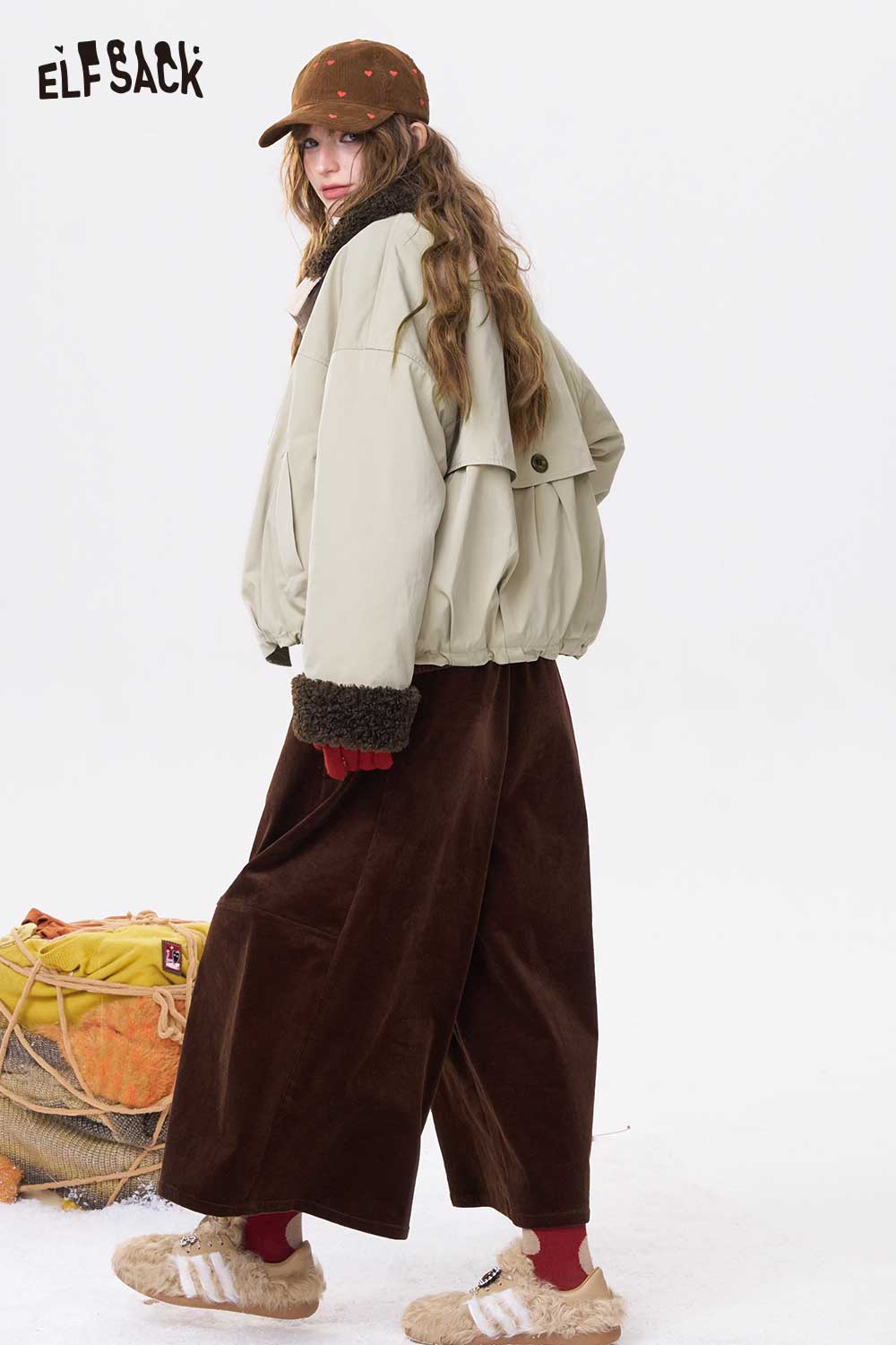 ELFSACK Minimalist Casual Solid Plush Lined Coat