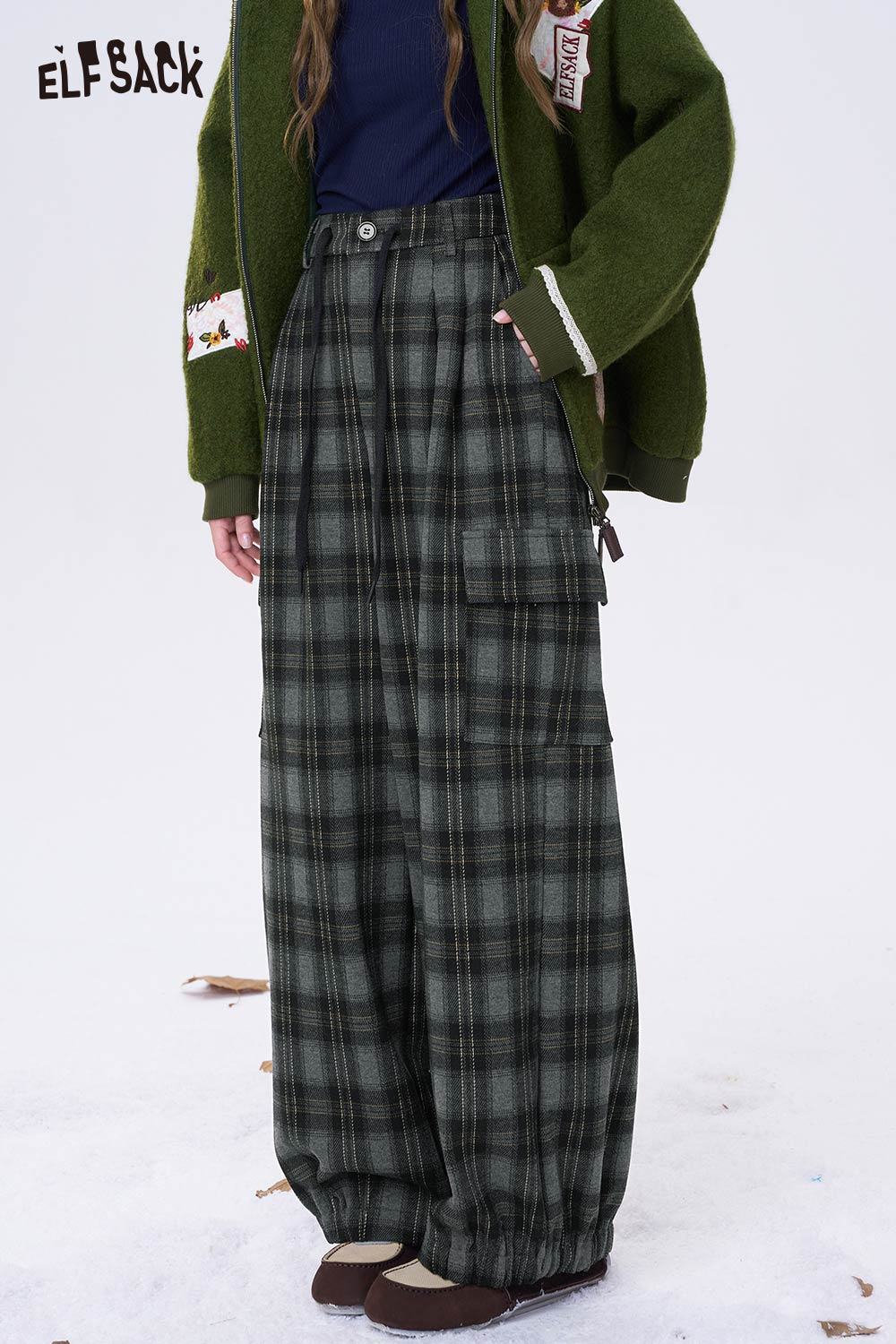 ELFSACK Minimalist Loose Stripe Straight Floor Length Pants