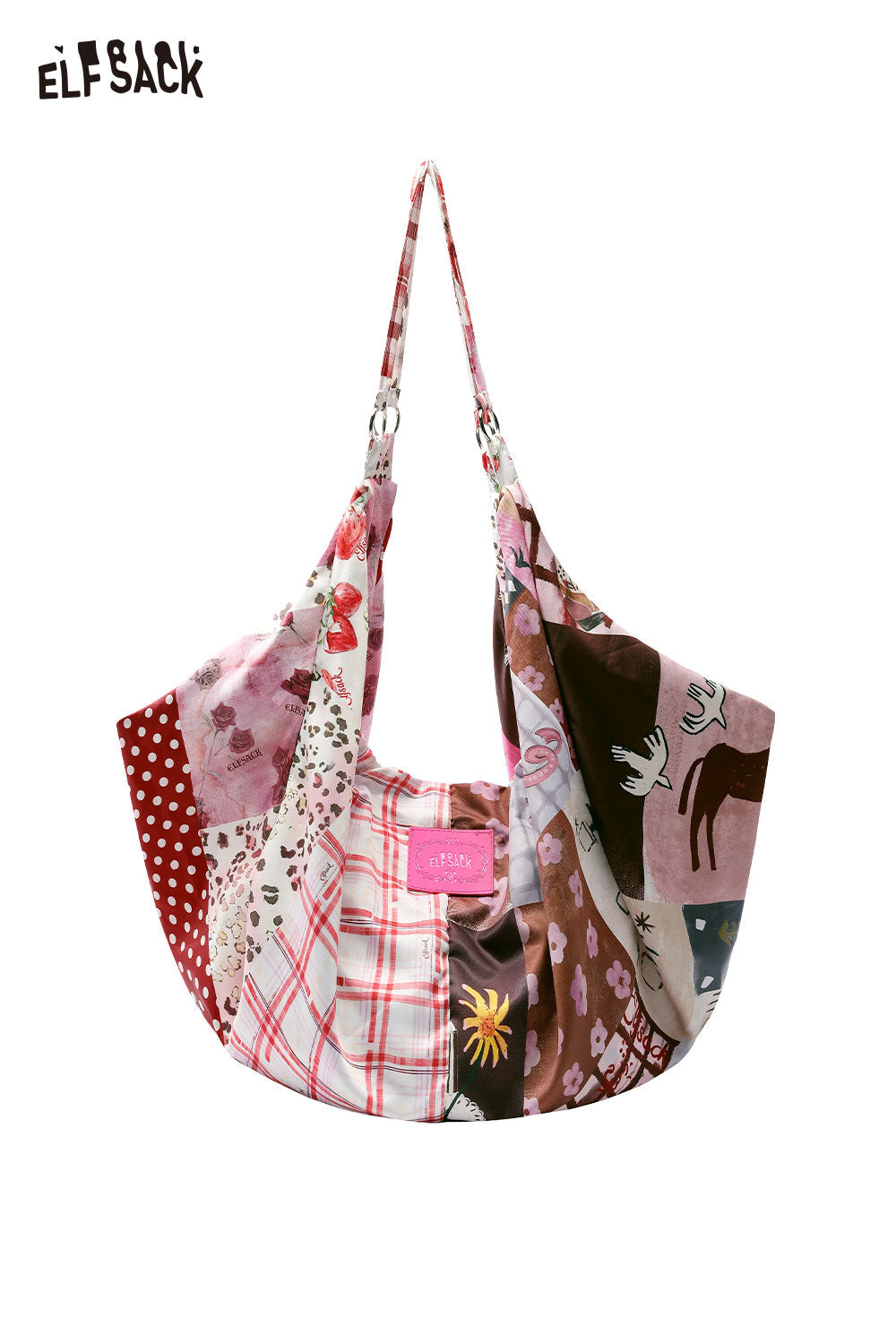 ELFSACK Mixed Patchwork Print Canvas Tote Bag