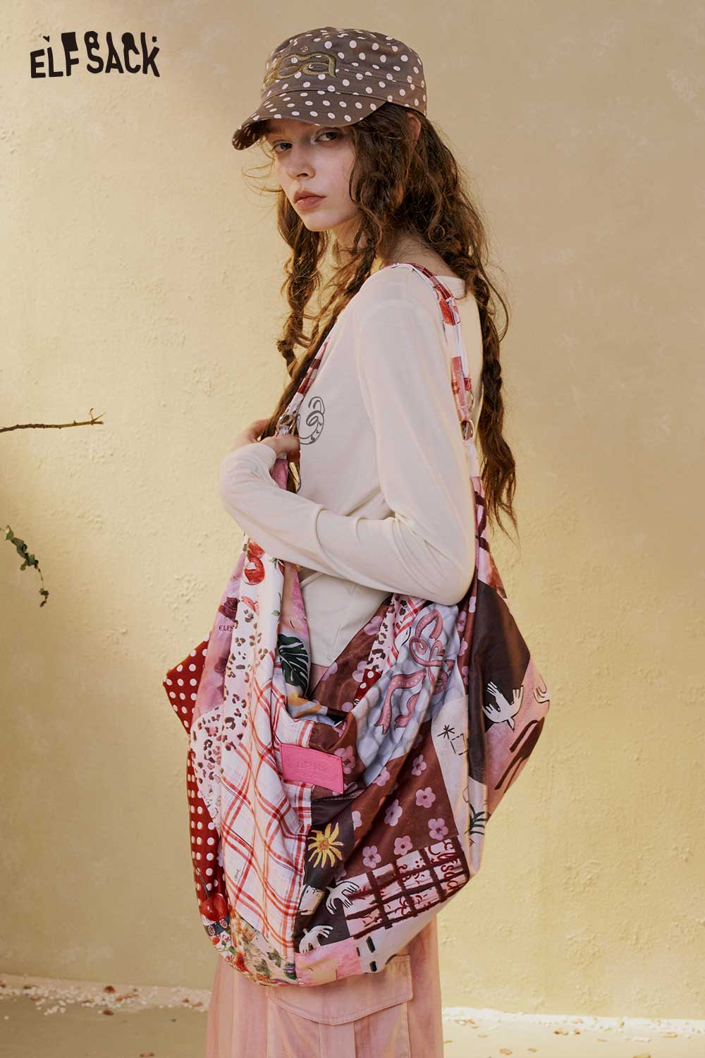 ELFSACK Mixed Patchwork Print Canvas Tote Bag