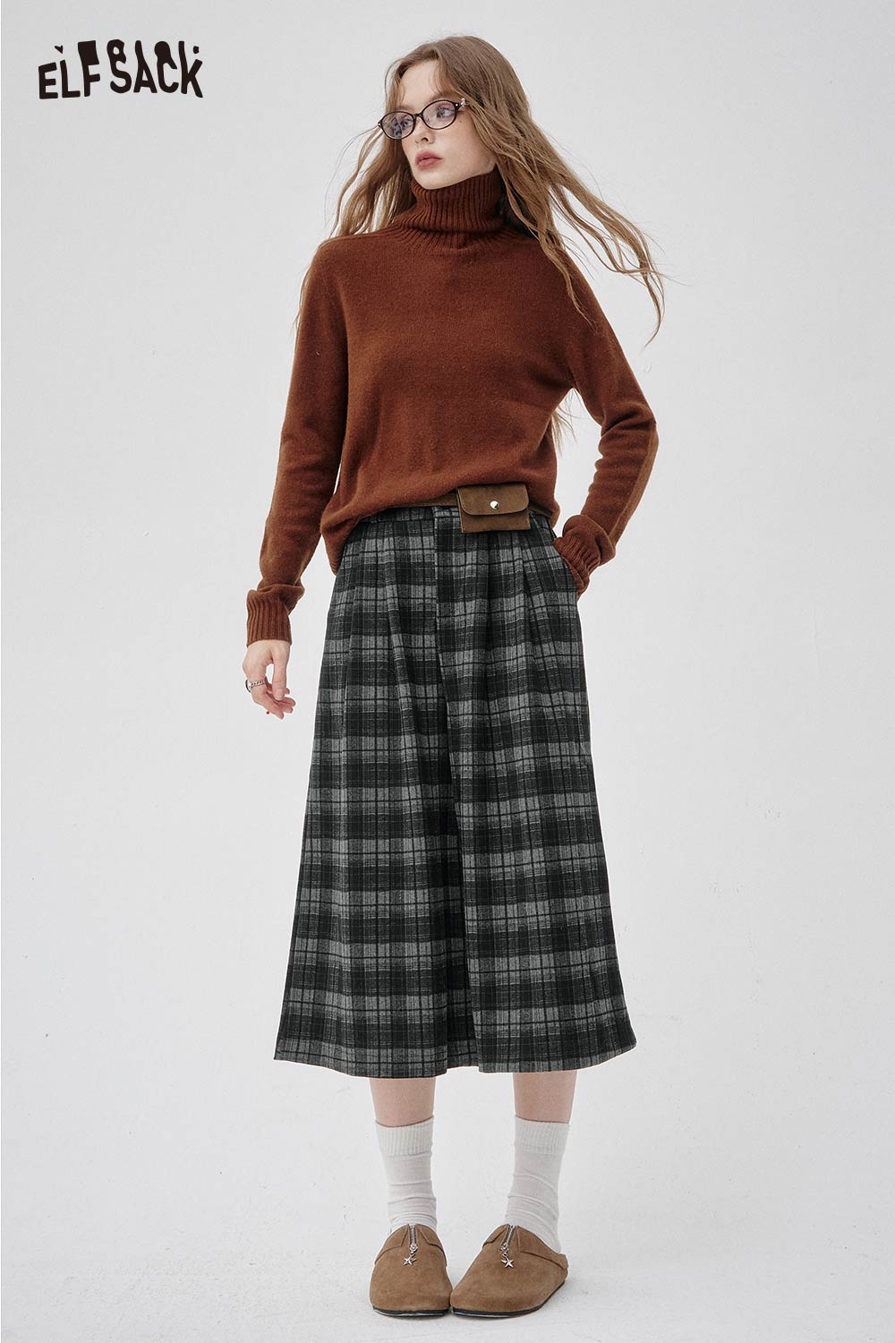 ELFSACK Soft Loose Stripe Culottes Skirt Style Wide Leg Pants