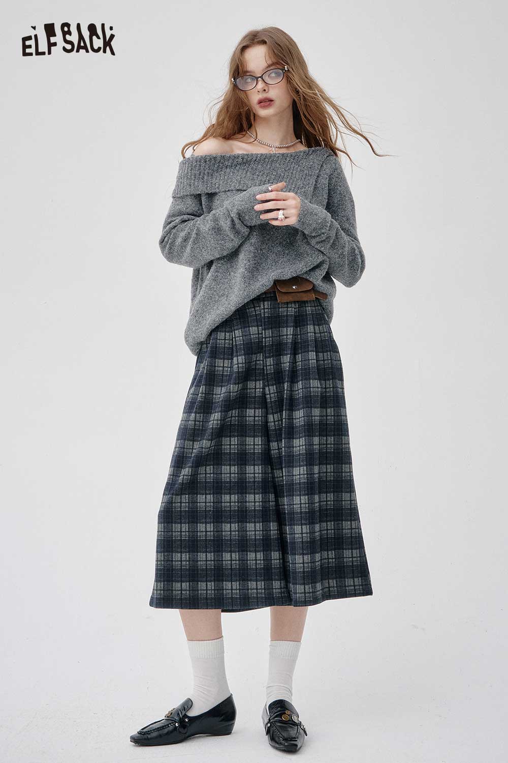 ELFSACK Soft Loose Stripe Culottes Skirt Style Wide Leg Pants