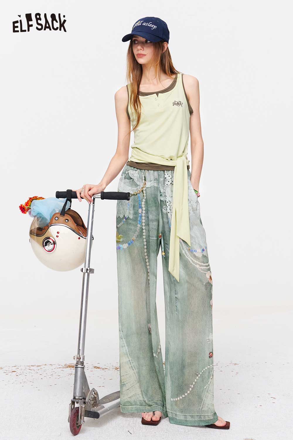 ELFSACK Oriental Pearl Print Wide Leg Pants