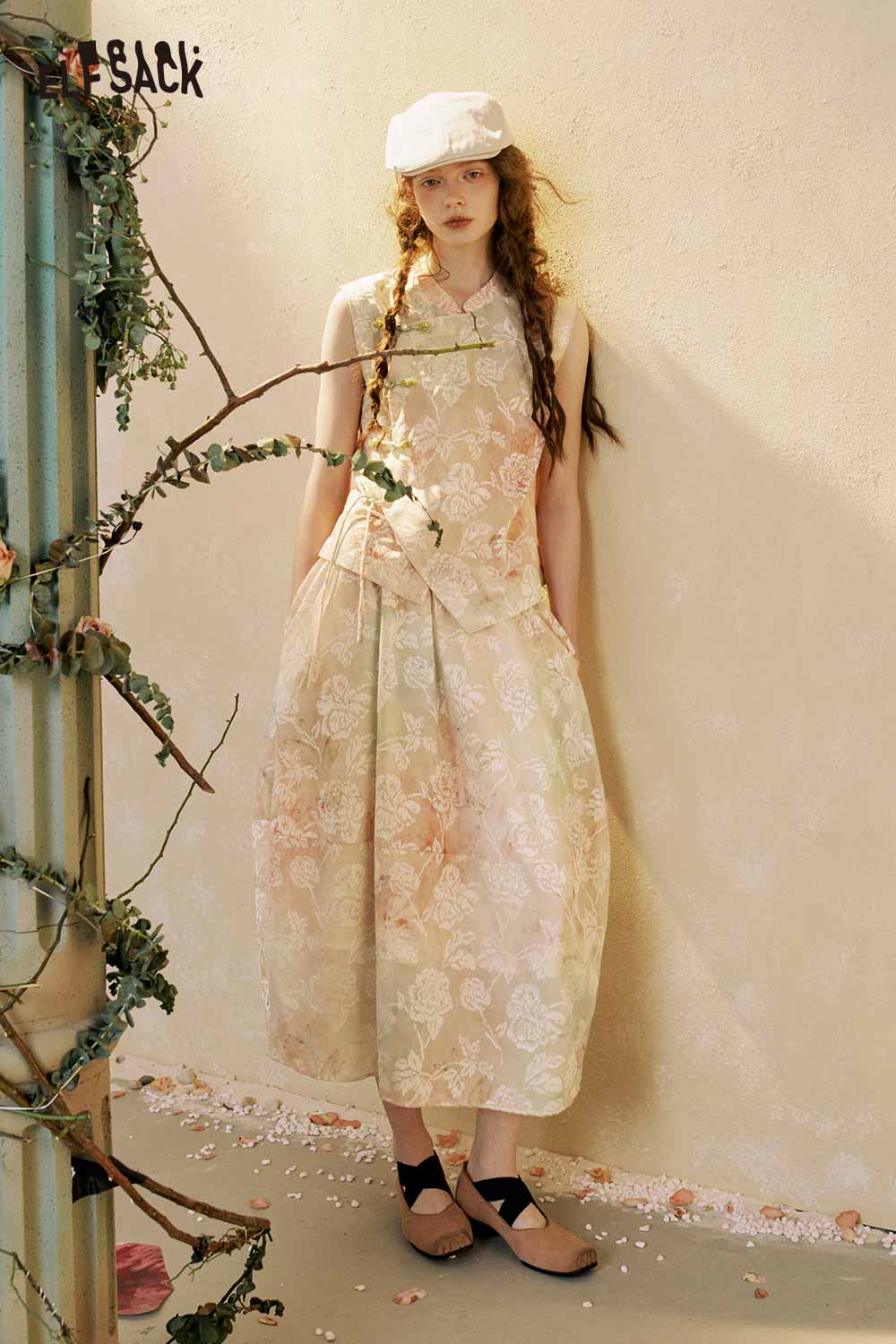 ELFSACK Oriental Print Asymmetrical Skirt Set
