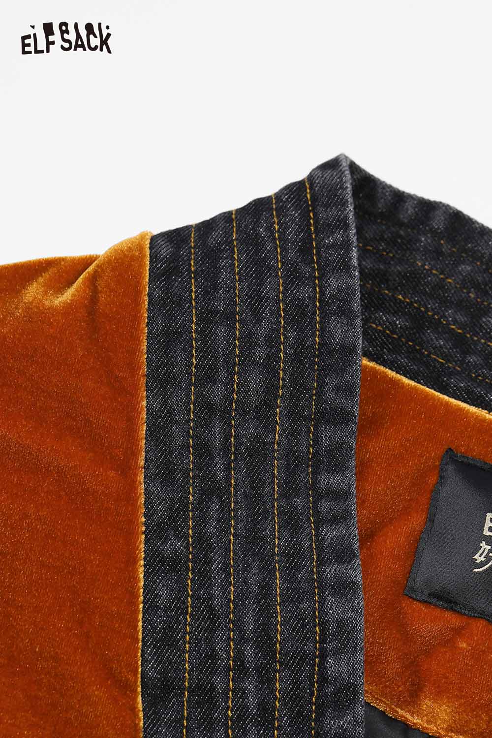 ELFSACK New Oriental Vintage Patchwork Pattern Design Suede Coat