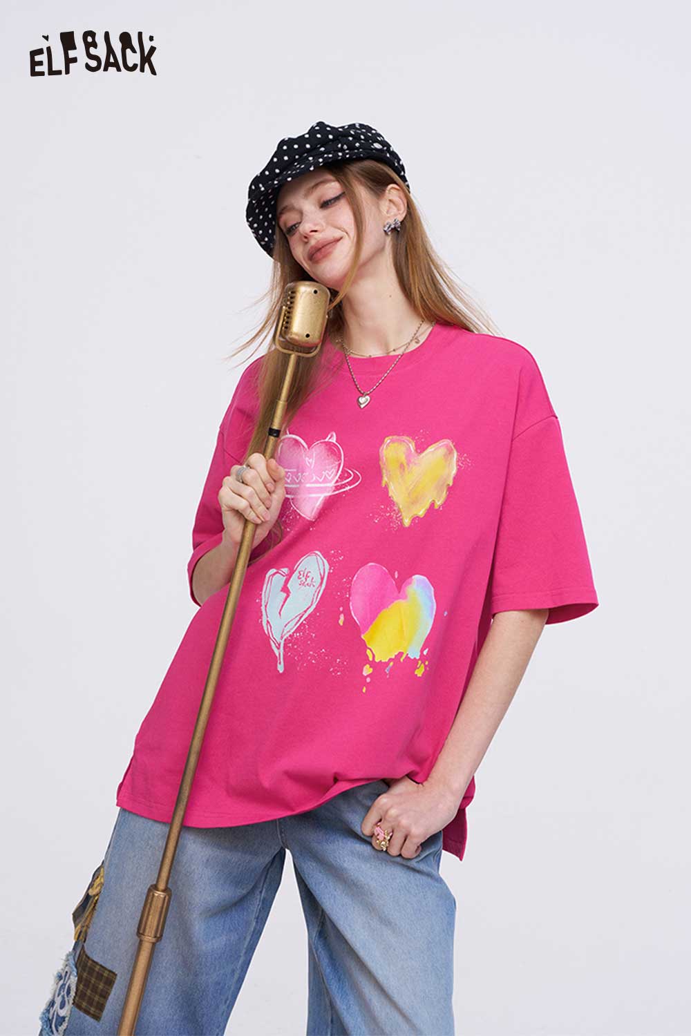 ELFSACK Oversized T Shirt with Colorful Heart Graffiti