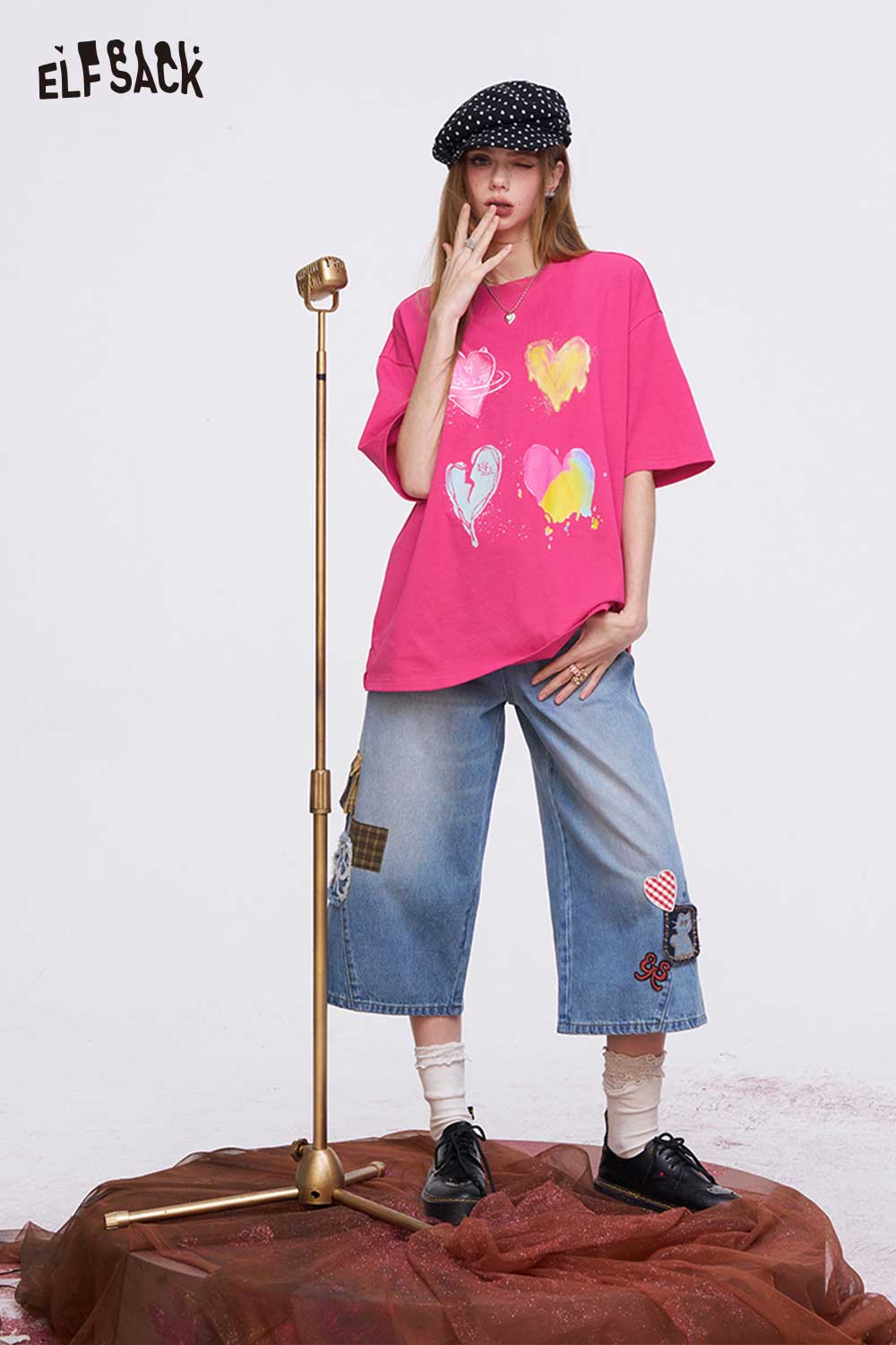 ELFSACK Oversized T Shirt with Colorful Heart Graffiti