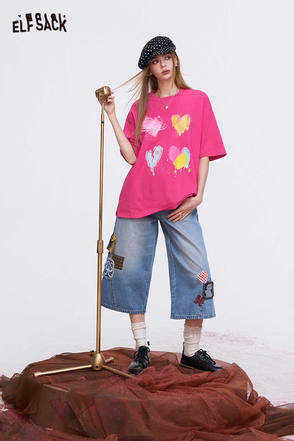 ELFSACK Oversized T Shirt with Colorful Heart Graffiti