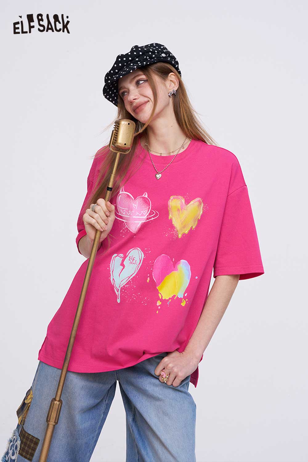 ELFSACK Oversized T Shirt with Colorful Heart Graffiti