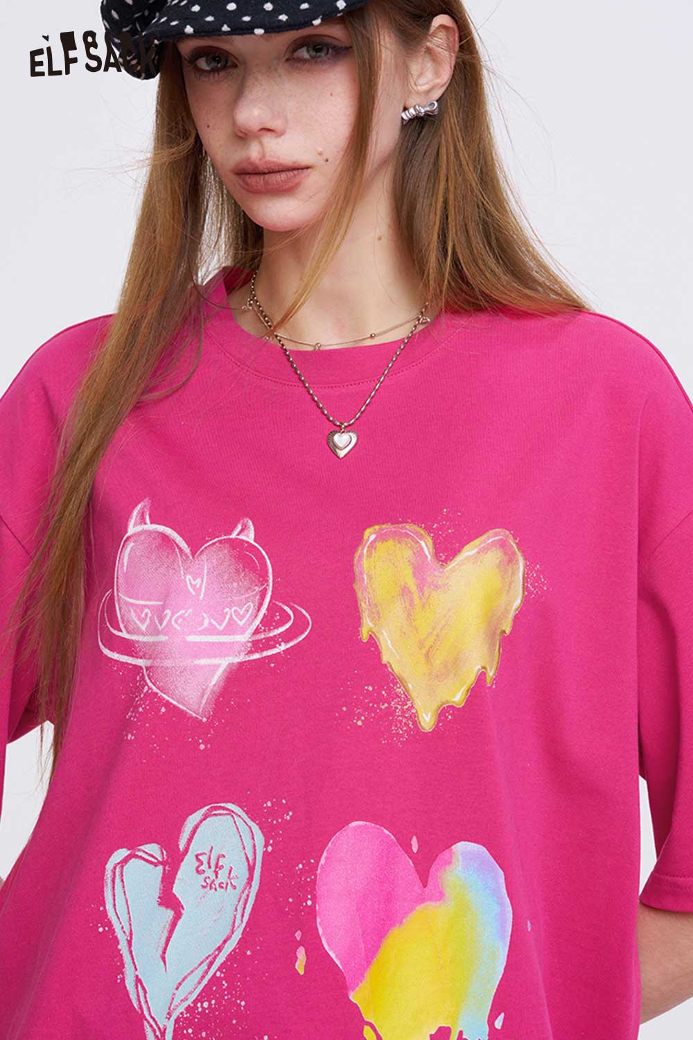 ELFSACK Oversized T Shirt with Colorful Heart Graffiti