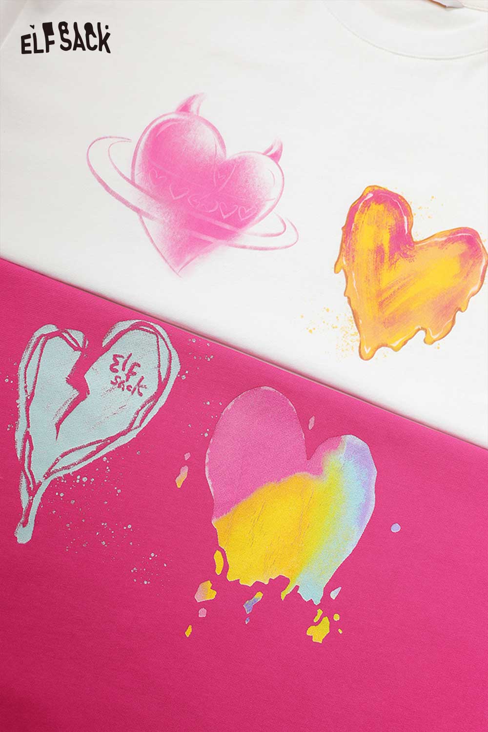 ELFSACK Oversized T Shirt with Colorful Heart Graffiti