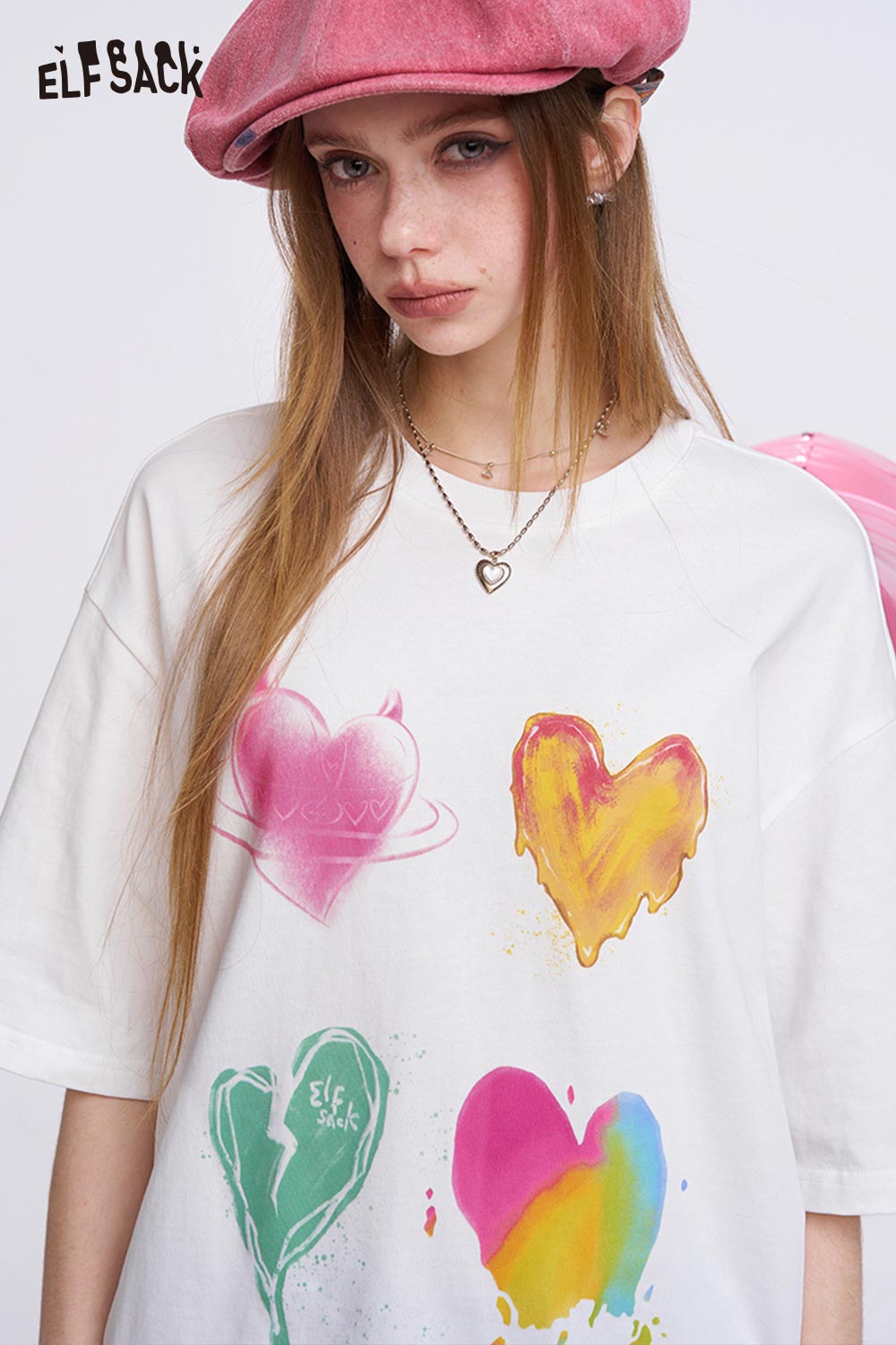 ELFSACK Oversized T Shirt with Colorful Heart Graffiti