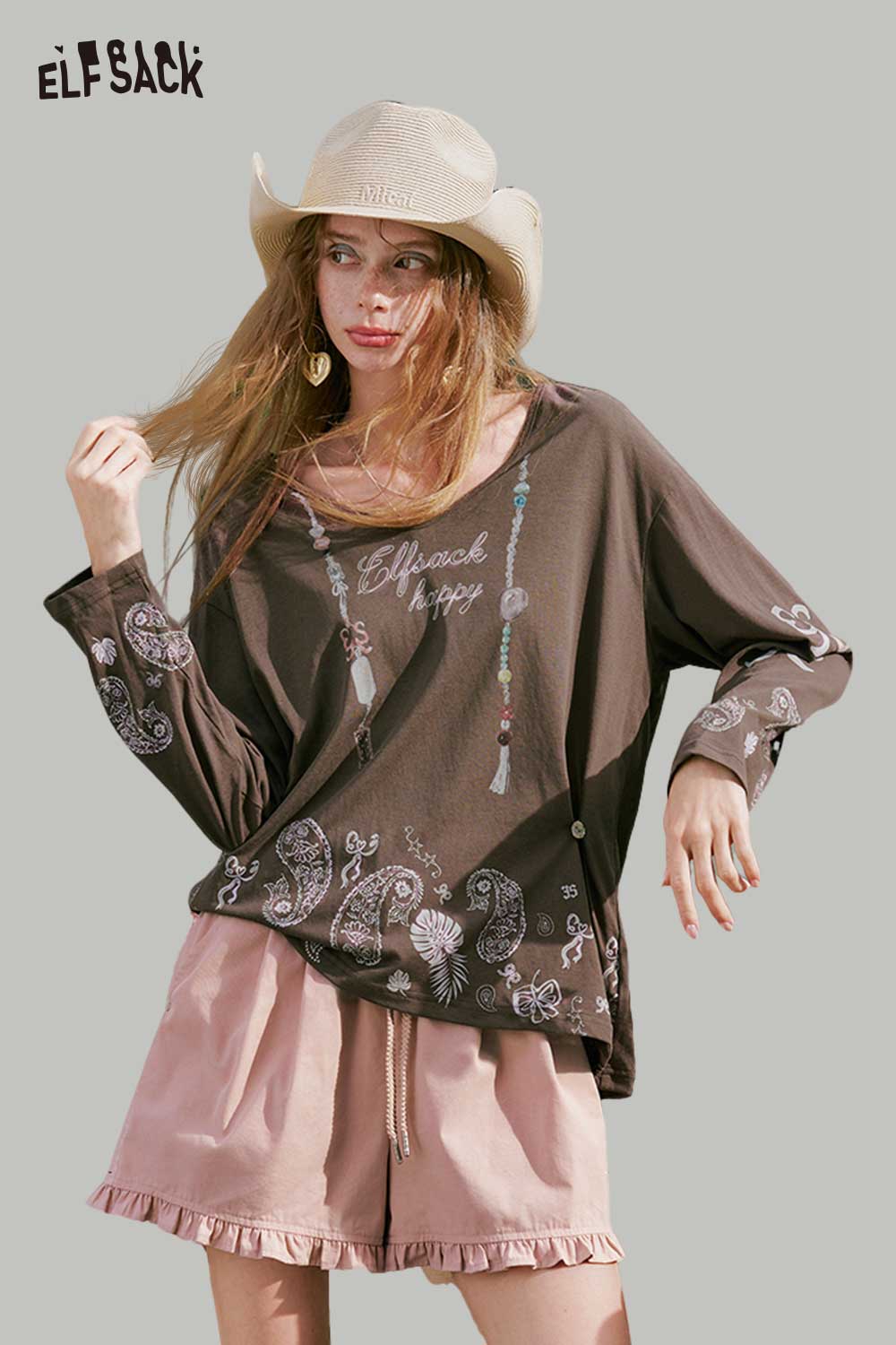 ELFSACK Paisley Bead Charm Twist Knot Long Tee